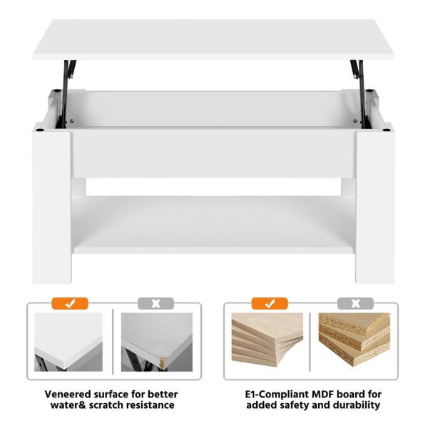 Lift Up Coffee Table Wooden Lifting Coffee Table with Hidden Storage White