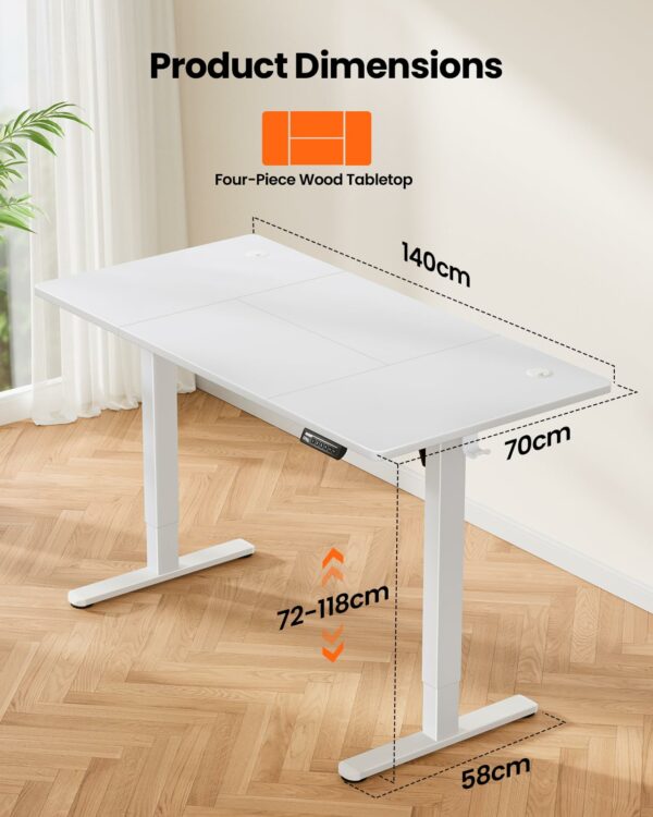 Electric Standing Desk Height Adjustable 140 x 70cm White