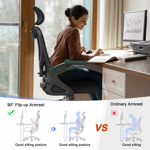 Ergonomic High Back Office Chair with Headrest & Flip-up Armrests – Black