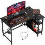 L Shaped Gaming Desk with Power Outlets 100x70cm Black