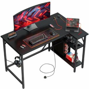 L Shaped Gaming Desk with Power Outlets 100x70cm Black
