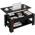 Lift Up Coffee Table Wooden Lifting Coffee Table with Hidden Storage Black