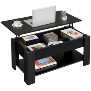 Lift Up Coffee Table Wooden Lifting Coffee Table with Hidden Storage Black