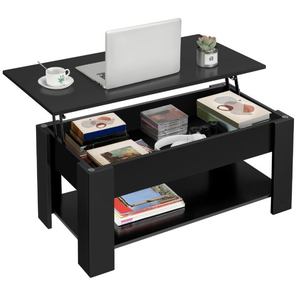 Lift Up Coffee Table Wooden Lifting Coffee Table with Hidden Storage Black
