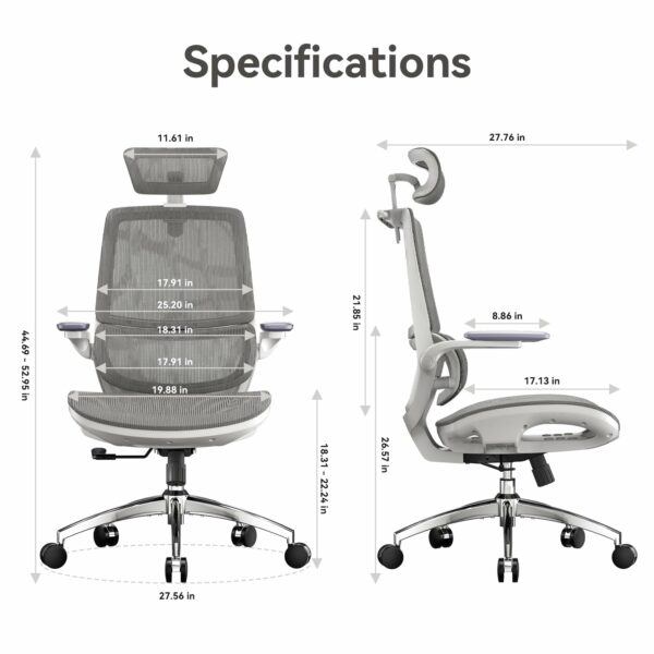 Ergonomic Office Chair with Flip-up Armrests & Dynamic Lumbar Support – Grey
