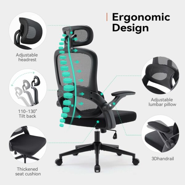 High Back Mesh Office Chair with Adjustable Lumbar Support (Black)