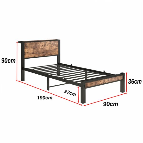 Single Size Bed Frame with Storage Wooden Headboard 90×190cm