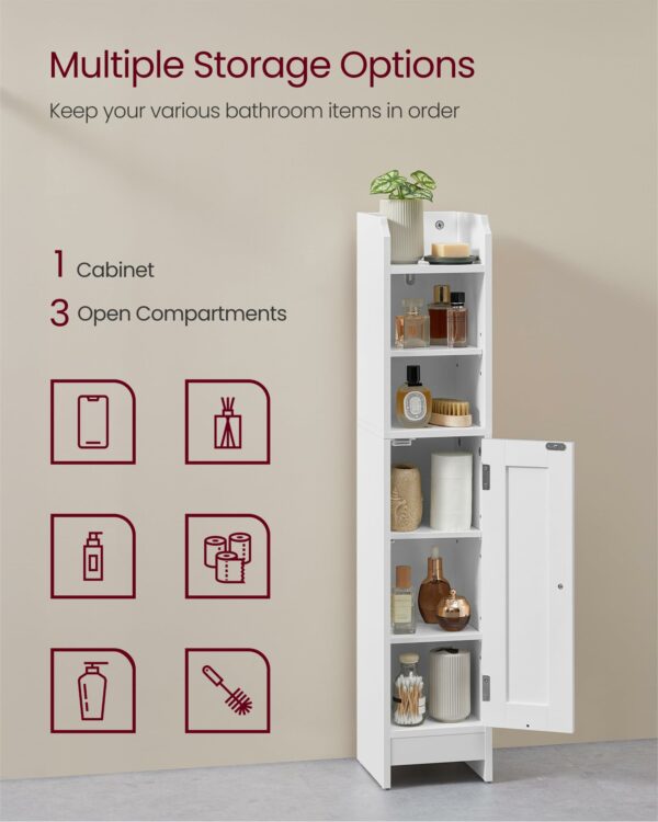 Slim Bathroom Storage Cabinet with Door, Adjustable Shelves, Cloud White