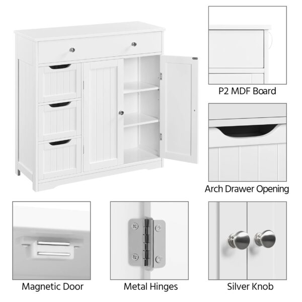 Bathroom Floor Cabinet – Freestanding Storage Unit with 4 Drawers & 2 Doors White