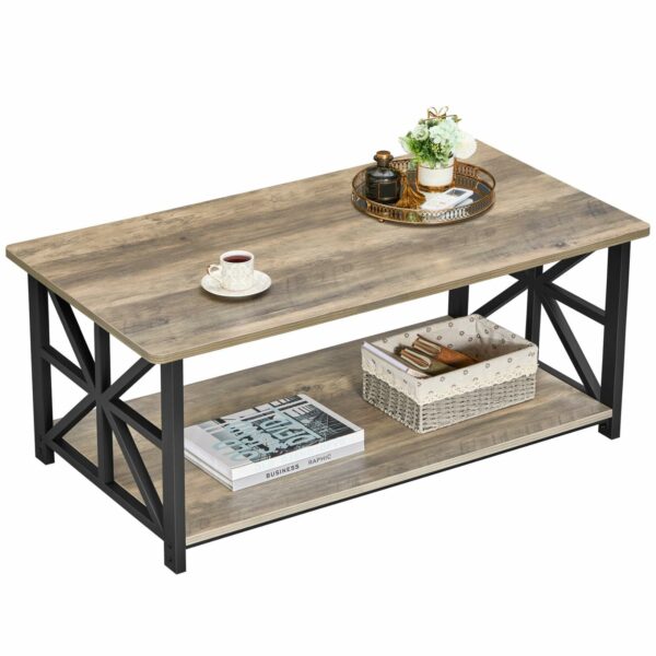 Coffee Table with 2-Tier Storage Grey Wash