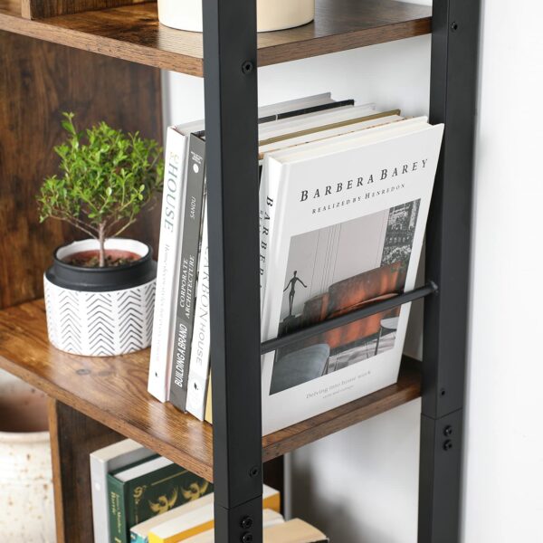 Rustic Brown and Black Industrial Bookshelf with Doors, 4 Shelves, Steel Frame