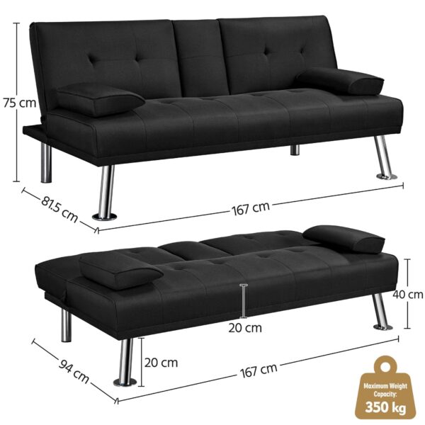 Sofa Bed Fabric Click Clack Sofa Bed with 2 Cup Holders Black