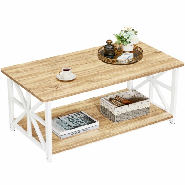 Coffee Table with 2-Tier Storage Oak