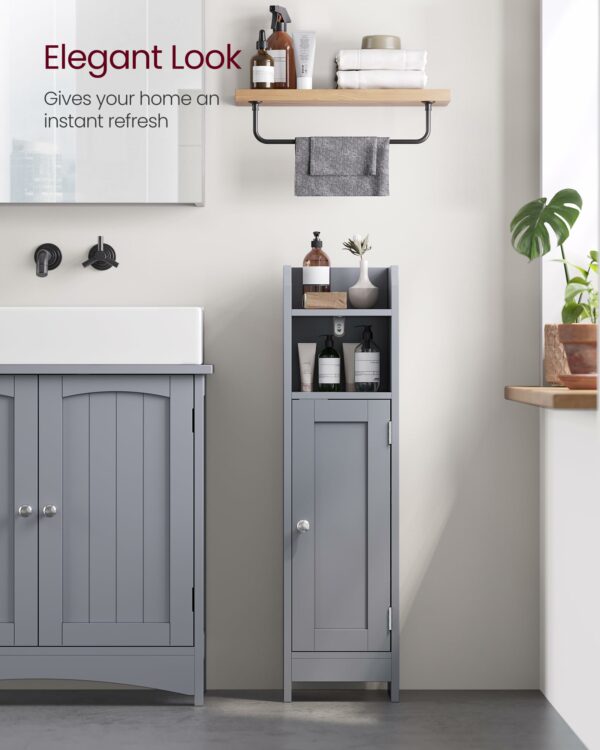 Slim Freestanding Bathroom Storage Cabinet with Door and Adjustable Shelves