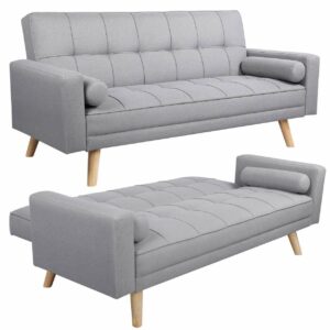 Modern Velvet Sofa Bed 3 Seater Click Clack Sofa Grey