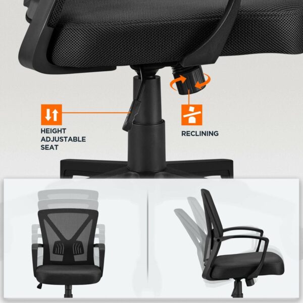 Black Ergonomic Mesh Office Chair with Armrests, Lumbar Support & Wheels