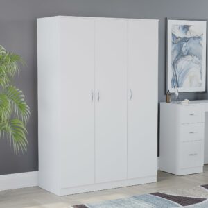 White Wardrobe with Three Doors, Shelf & Hanging Rail