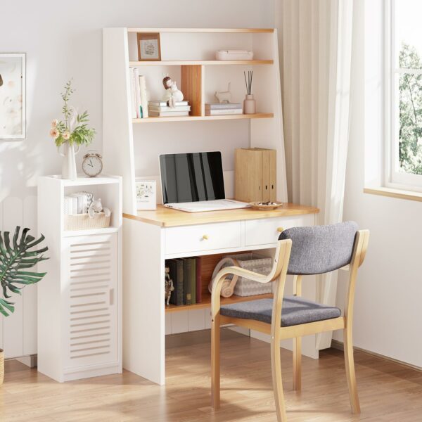 White Bathroom Floor Cabinet with 3 Tiers and Door