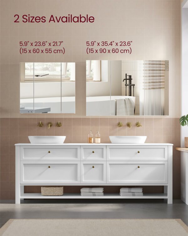 Bathroom Wall Cabinet with Mirror – 3 Door Storage Unit White