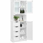 Tall Freestanding Bathroom Floor Cabinet – 4 Drawers & Glass Doors