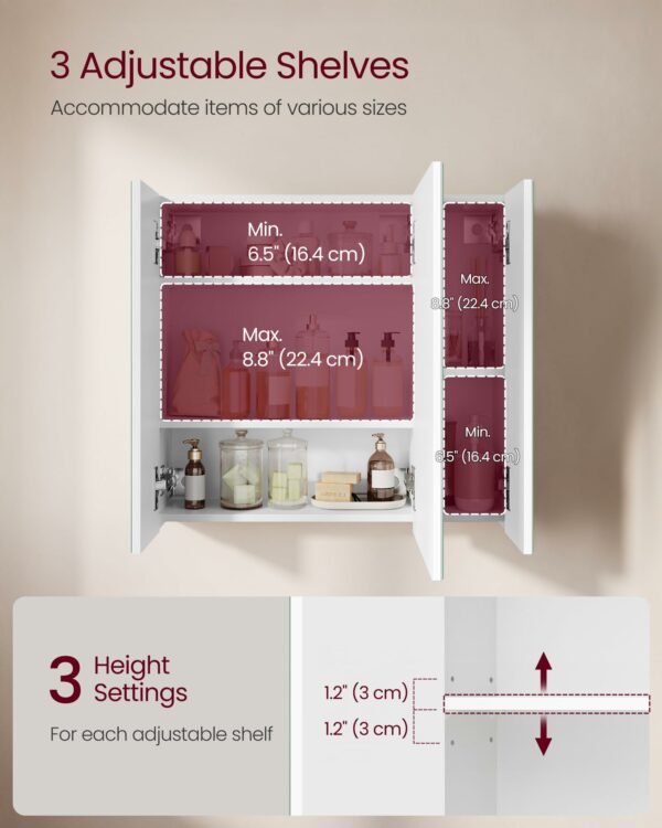 Bathroom Wall Cabinet with Mirror – 3 Door Storage Unit White