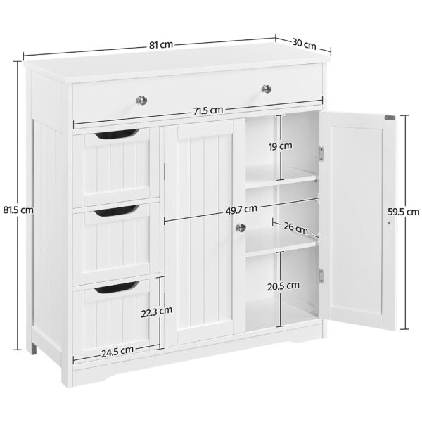 Bathroom Floor Cabinet – Freestanding Storage Unit with 4 Drawers & 2 Doors White
