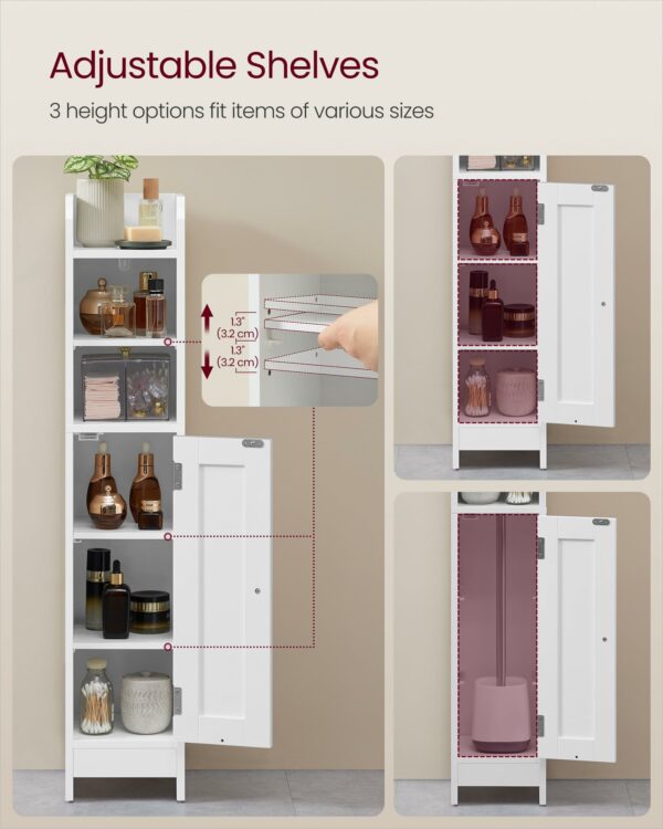 Slim Bathroom Storage Cabinet with Door, Adjustable Shelves, Cloud White