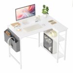 L-Shaped Gaming Desk 100x70 cm with Storage Shelves and Bag White