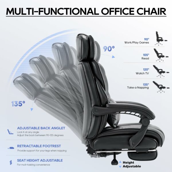 Ergonomic Executive Office Chair with Footrest & Lumbar Pillow