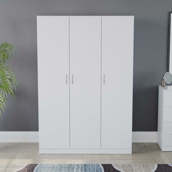White Wardrobe with Three Doors, Shelf & Hanging Rail