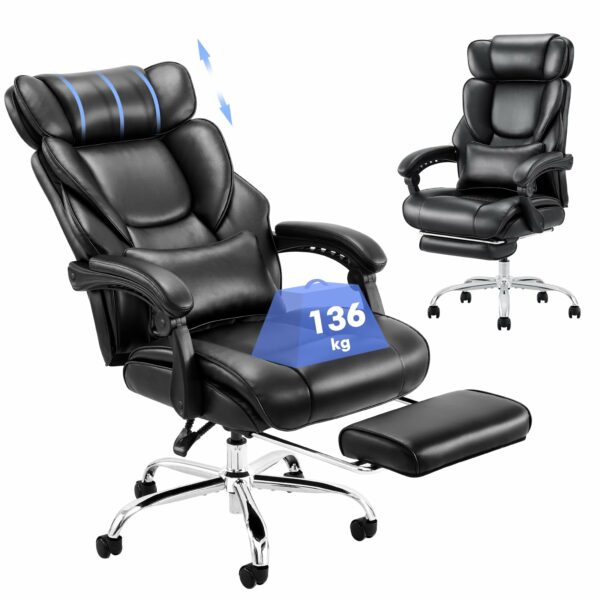 Ergonomic Executive Office Chair with Footrest & Lumbar Pillow