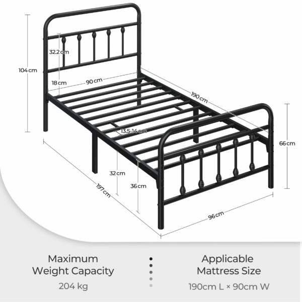 Single Bed Frame Vintage Iron Platform Bed 3ft