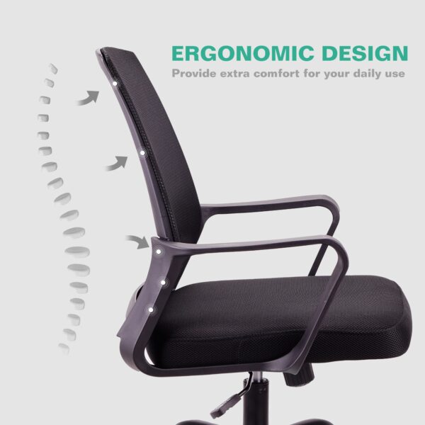 Adjustable Ergonomic Mesh Office Chair with Lumbar Support, Height Adjustment, 360° Swivel & Tilt – Black