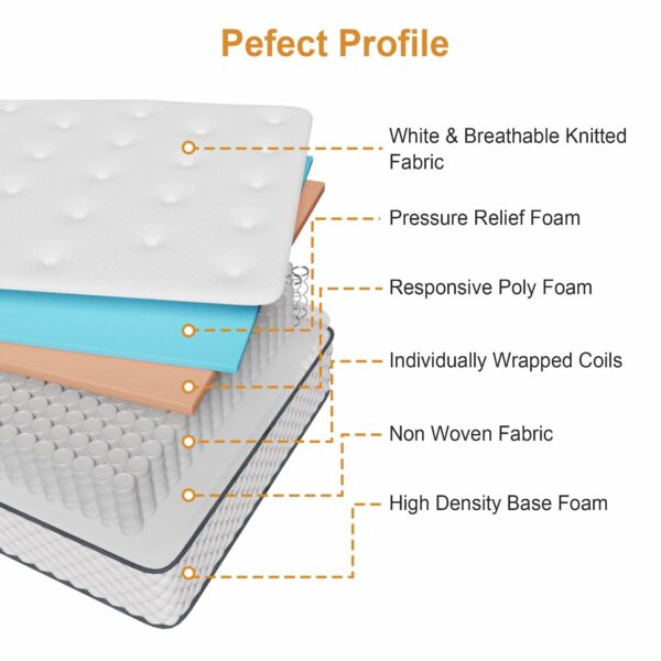 Double Mattress 7-Zone Hybrid Pocket Spring Cooling Gel Memory Foam 135×190×22cm