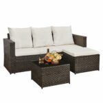 Rattan Garden Furniture Set – Outdoor Wicker Sofa with Coffee Table