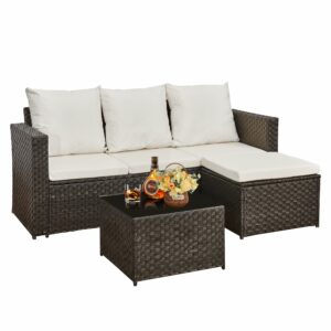 Rattan Garden Furniture Set – Outdoor Wicker Sofa with Coffee Table