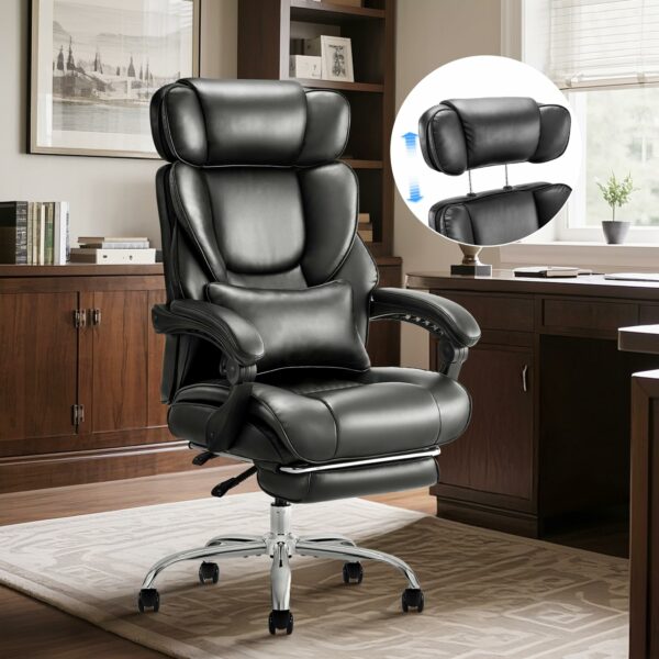 Ergonomic Executive Office Chair with Footrest & Lumbar Pillow