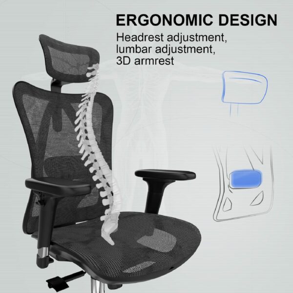 Ergonomic Mesh Office Chair with Adjustable Lumbar Support & 3D Armrests – Black
