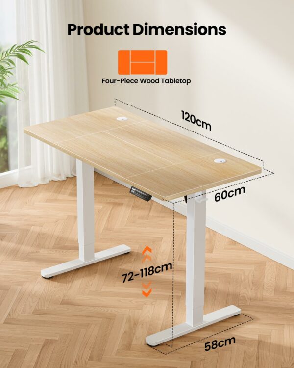 Electric Standing Desk Height Adjustable 120 x 60cm Nature