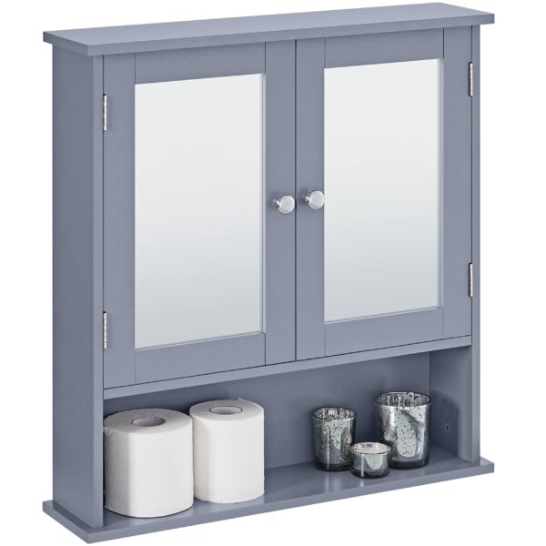 Bathroom Mirror Cabinet – Wall-Mounted Grey