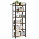 Industrial 6-Tier Bookshelf, Rustic Brown and Black