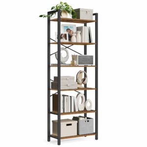 Industrial 6-Tier Bookshelf, Rustic Brown and Black