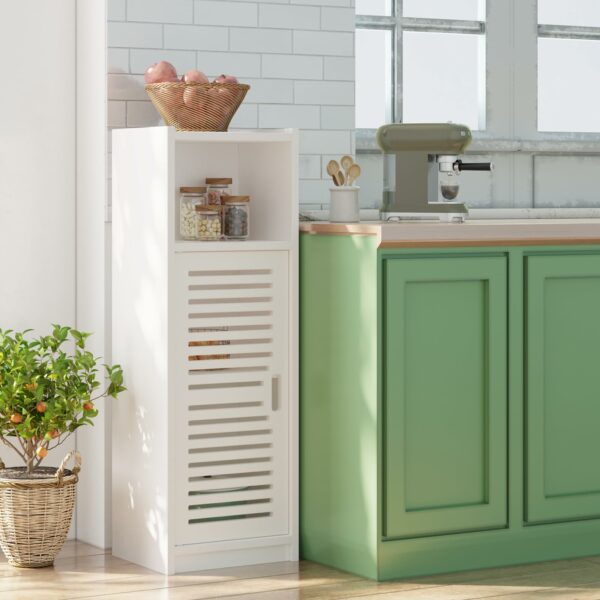 White Bathroom Floor Cabinet with 3 Tiers and Door