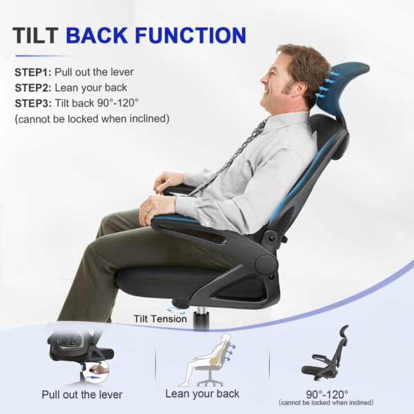 Ergonomic High Back Office Chair with Headrest & Flip-up Armrests – Black
