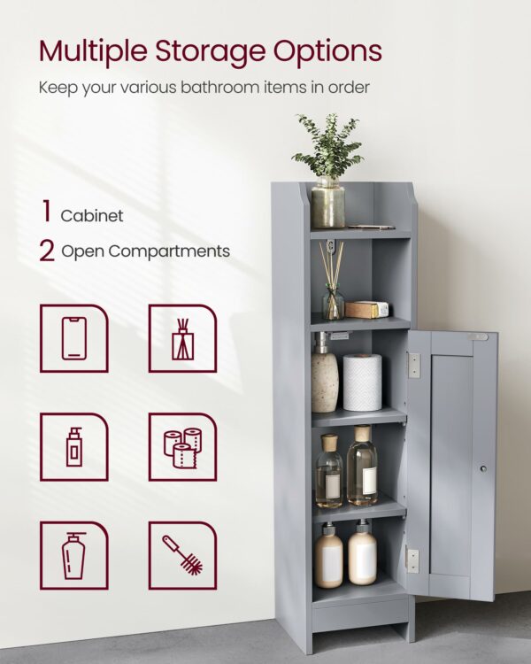 Slim Freestanding Bathroom Storage Cabinet with Door and Adjustable Shelves