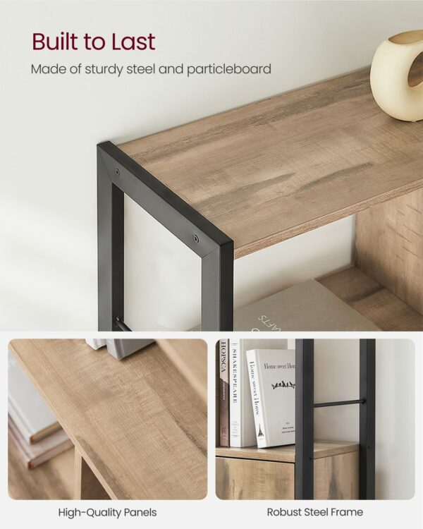 Industrial Toasted Oak and Black Bookshelf with Doors, 4 Shelves, Steel Frame