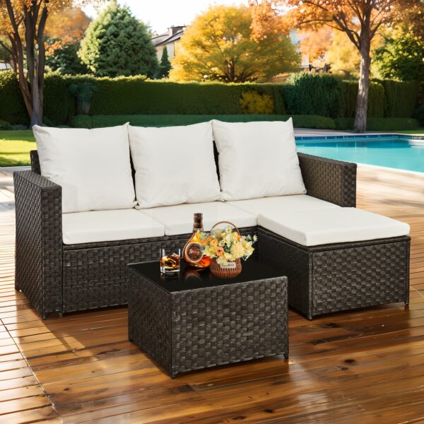 Rattan Garden Furniture Set – Outdoor Wicker Sofa with Coffee Table