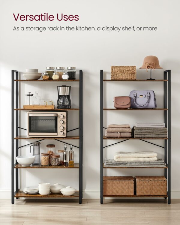 Industrial 5-Tier Bookshelf, Rustic Brown and Black