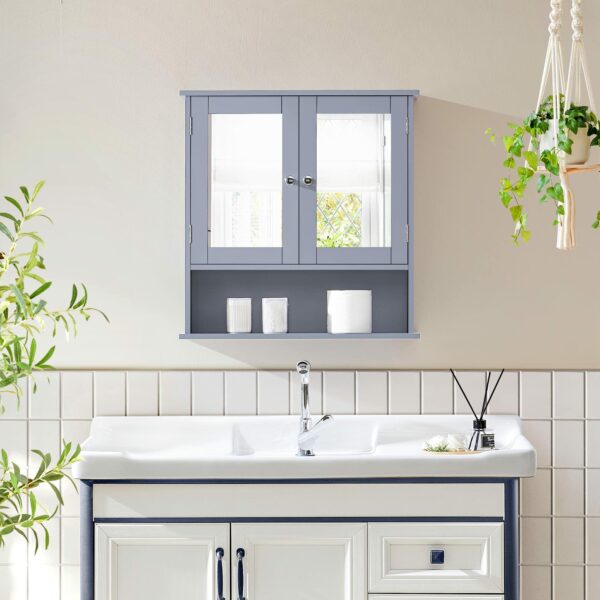 Bathroom Mirror Cabinet – Wall-Mounted Grey