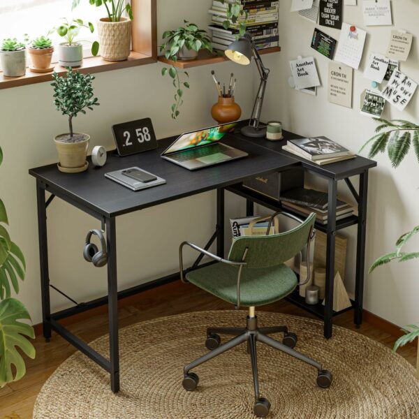 L Shaped Gaming Desk with Power Outlets 100x70cm Black